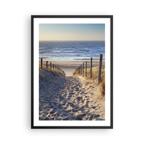 Pôster com moldura preta - Caminho pelas dunas que leva à praia ao pôr do sol - 50x70cm - O som do mar, o canto dos pássaros, a praia selvagem entre a relva... - Decoração de parede moderna para a sala de estar e quarto ARTTOR