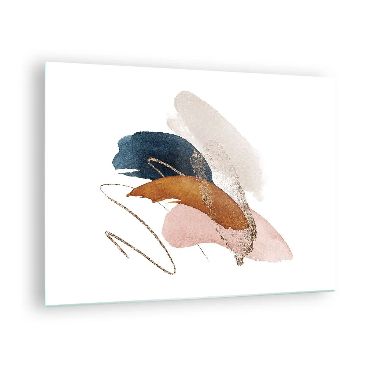 Quadro em vidro - Pinceladas abstratas em cores suaves - 70x50cm - Composição alada - Decoração de parede moderna para a sala de estar e quarto ARTTOR