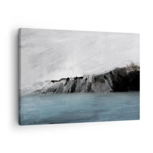 Quadro em tela - Paisagem abstrata com água e uma costa rochosa - 70x50cm - Água – terra: choque dos elementos - Decoração de parede moderna para a sala de estar e quarto ARTTOR