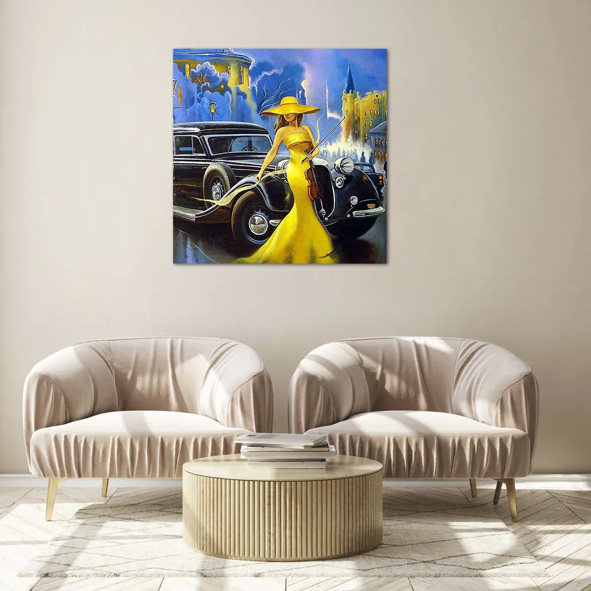 Quadro em vidro - Música instrumental com violino e amor - 60x60 cm