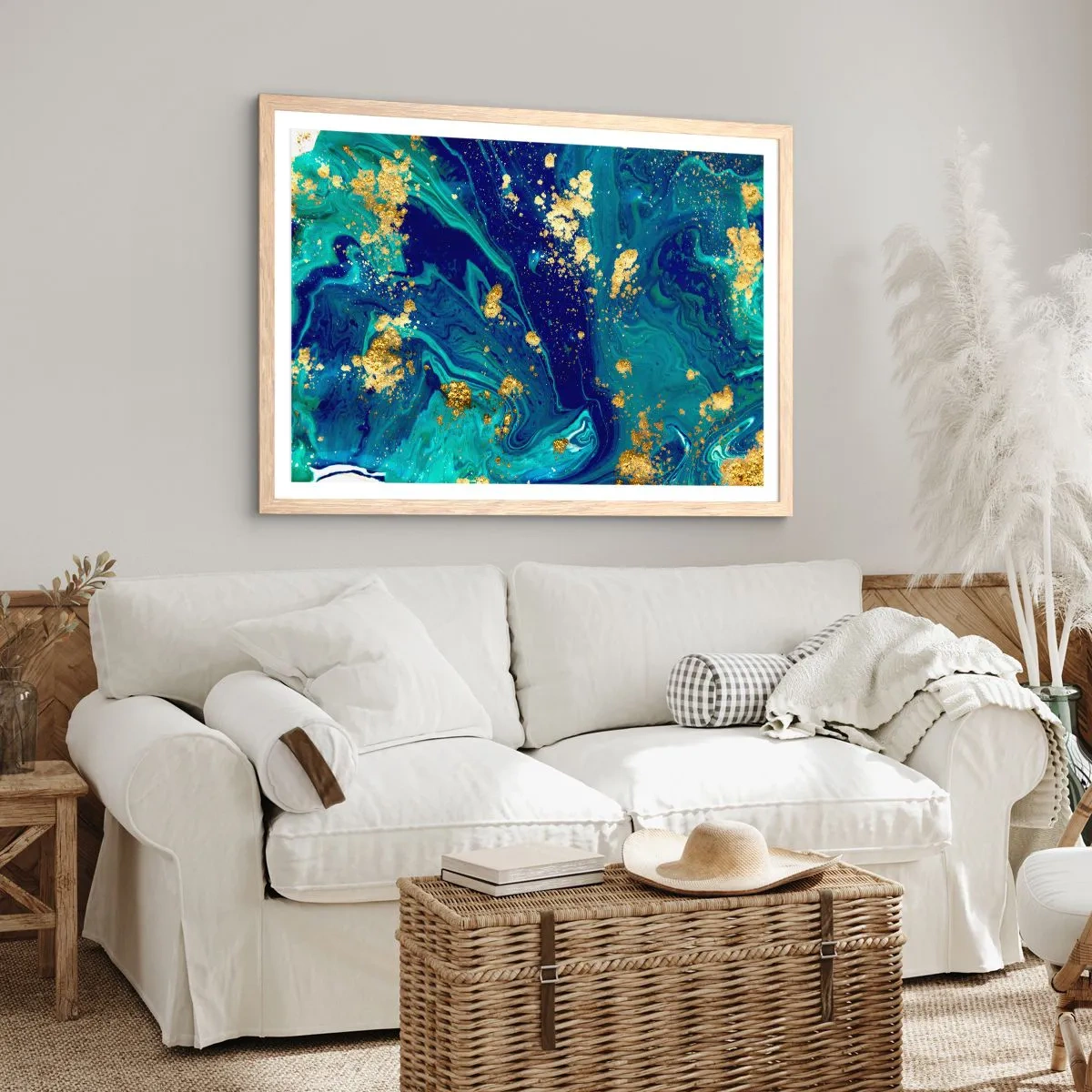 Pôster com moldura de carvalho claro - Flocos de sol  - 100x70 cm