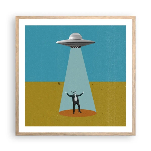 Pôster com moldura de carvalho claro - Encontro próximo - 60x60 cm
