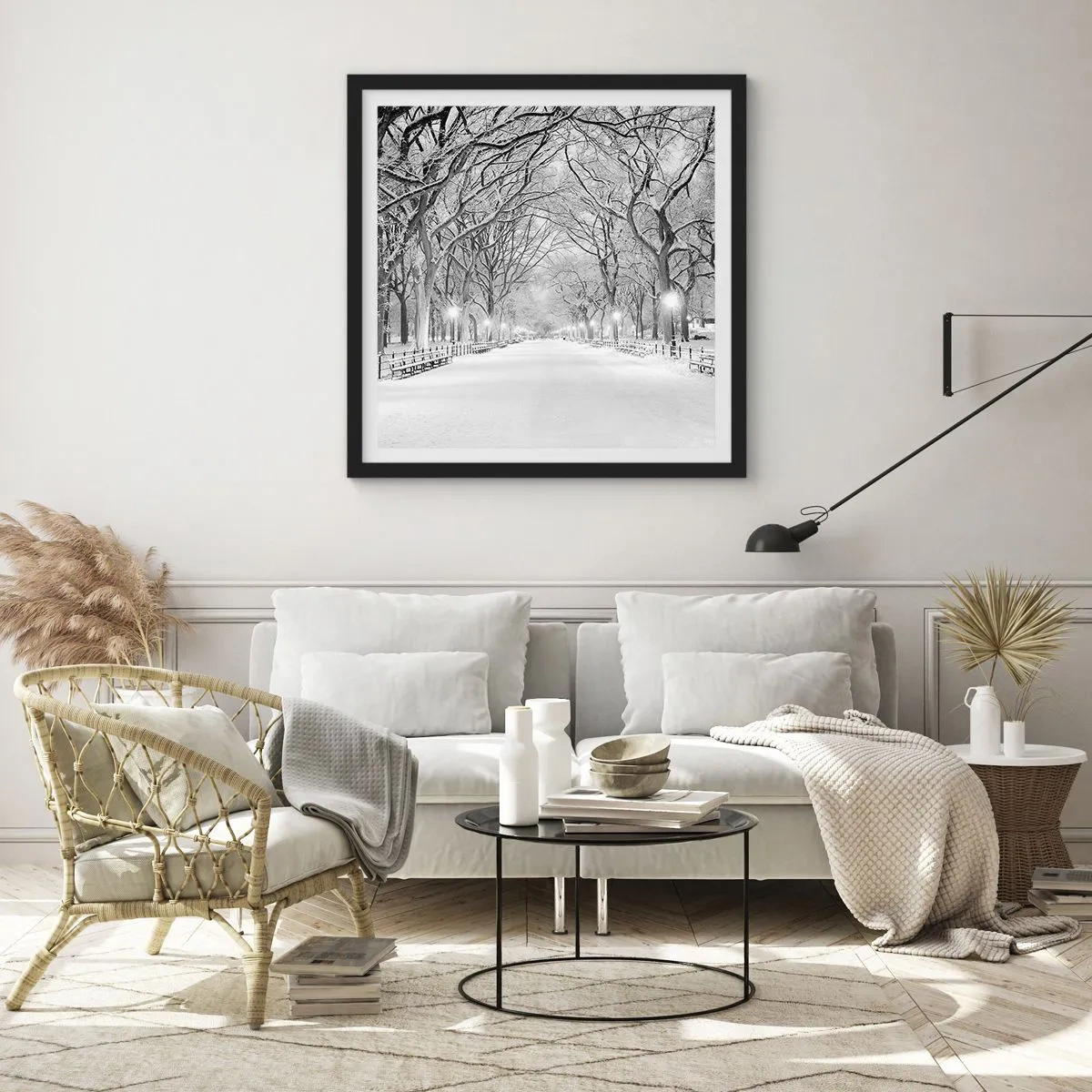 Pôster com moldura preta - Quatro estações - inverno - 60x60 cm