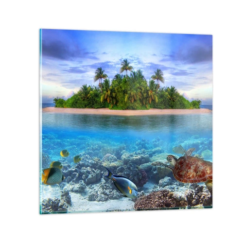 Quadro em vidro - A Ilha Celestial lhe convida - 70x70 cm