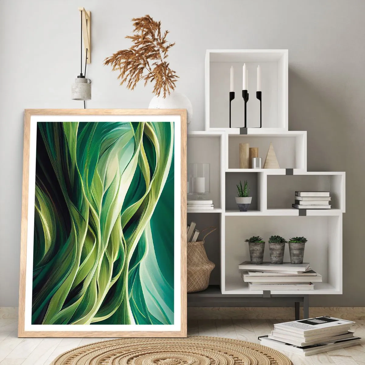 Pôster com moldura de carvalho claro - Jogo verde abstrato - 50x70 cm
