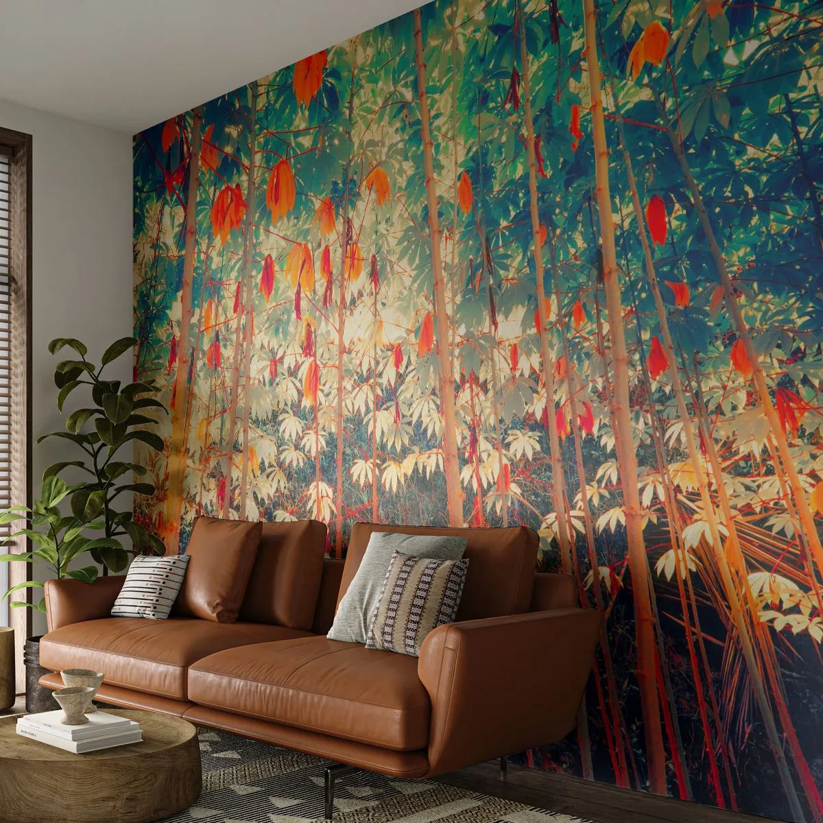 Papel de Parede Premium Sand - A vida secreta das folhas - Floresta tropical, Natureza, Árvores - 150x105 cm