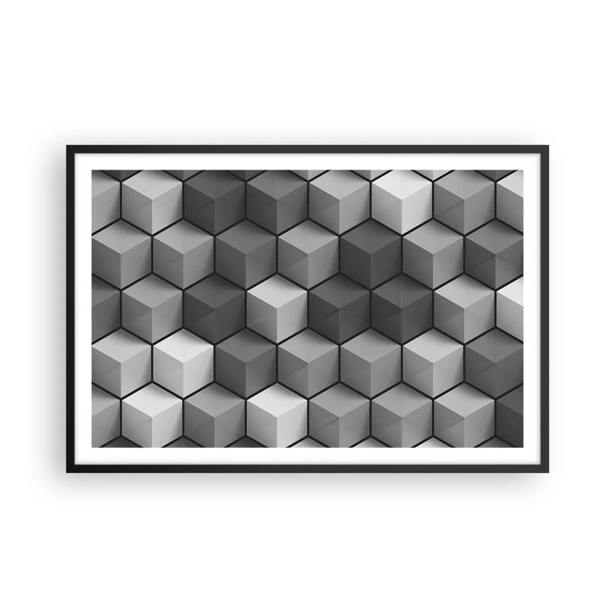 Pôster com moldura preta - Quebra-cabeça cubista - 91x61 cm