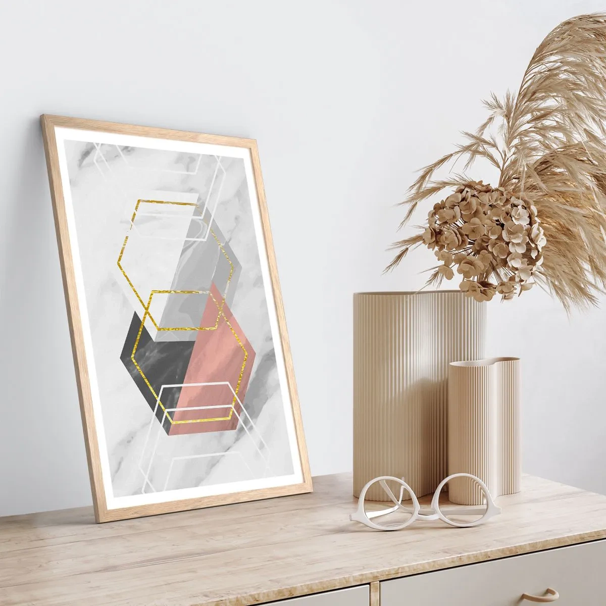 Pôster com moldura de carvalho claro - Composição em cadeia - 30x40 cm