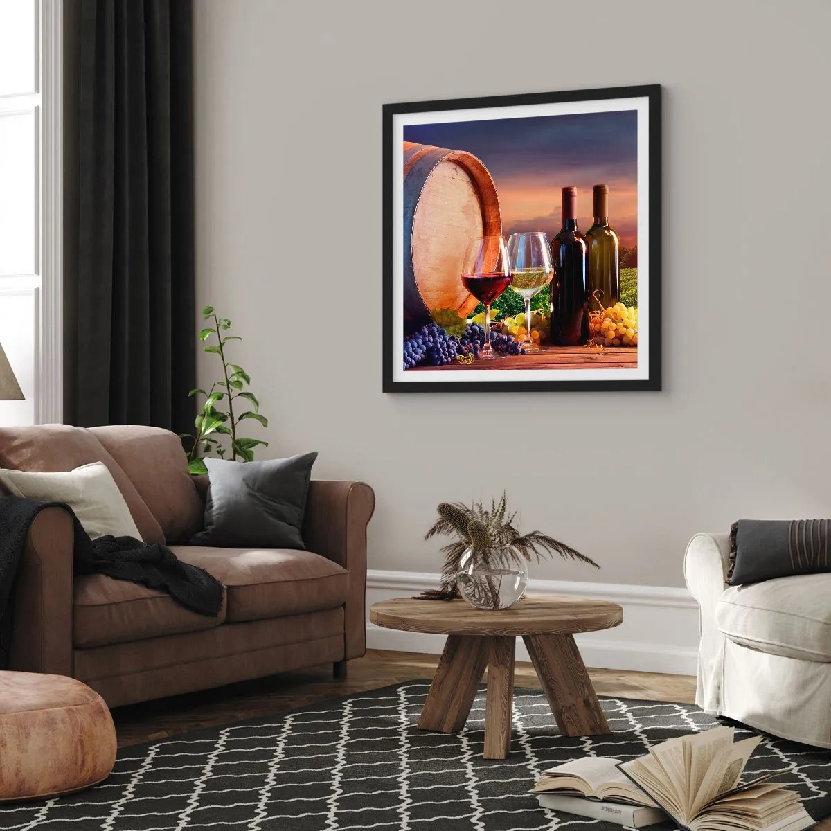 Pôster com moldura preta - Aqui a vida tem um sabor - 40x40 cm