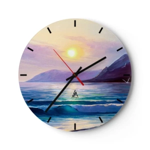 Relógio de parede - Relógio em vidro - Paisagem marinha com o pôr do sol - 30x30cm - Cristal de água e ar - Decoração de parede moderna para a sala de estar, cozinha e quarto ARTTOR