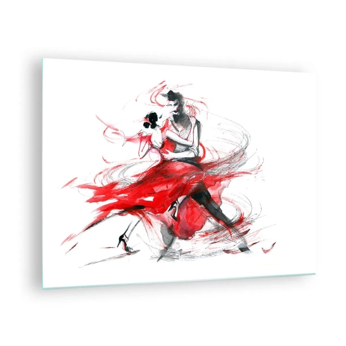 Quadro em vidro - Um par de dançarinos em uma dança dinâmica em aquarela - 70x50cm - Tango - o ritmo da paixão - Decoração de parede moderna para a sala de estar e quarto ARTTOR