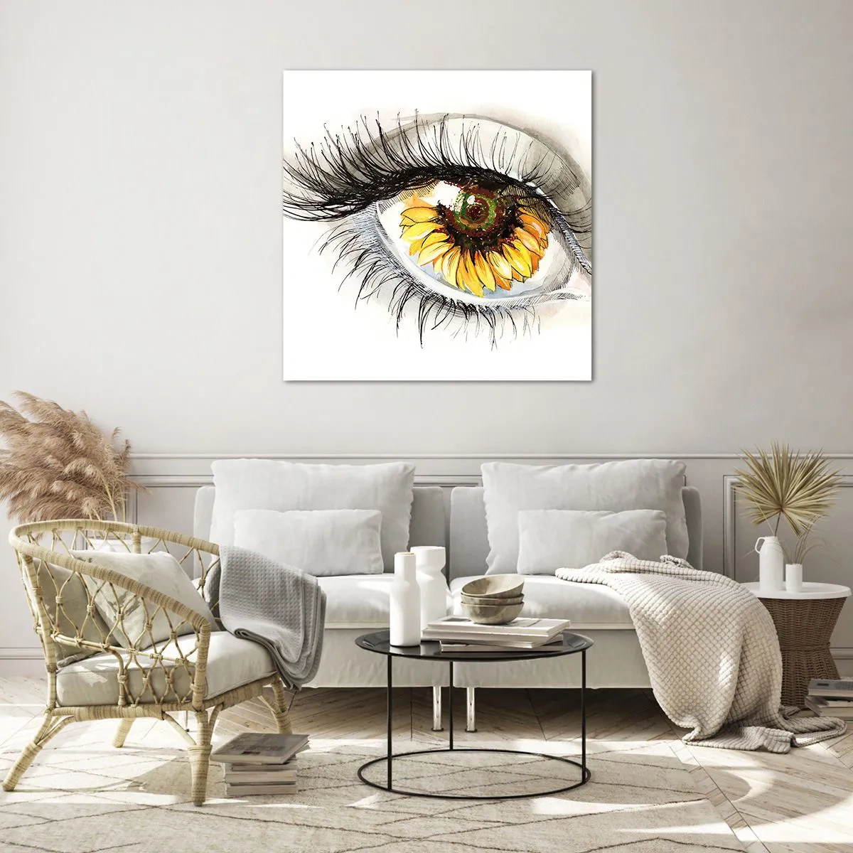 Quadro em vidro - Um olhar tão quente como o verão - 40x40 cm