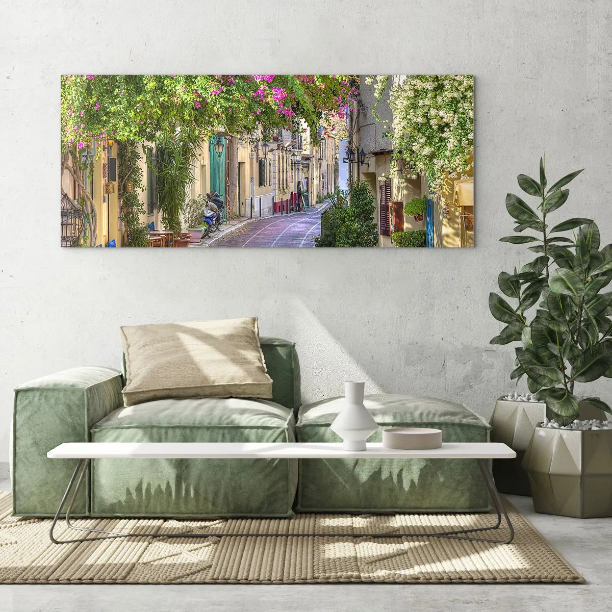 Quadro em vidro - Beco florido - 90x30 cm