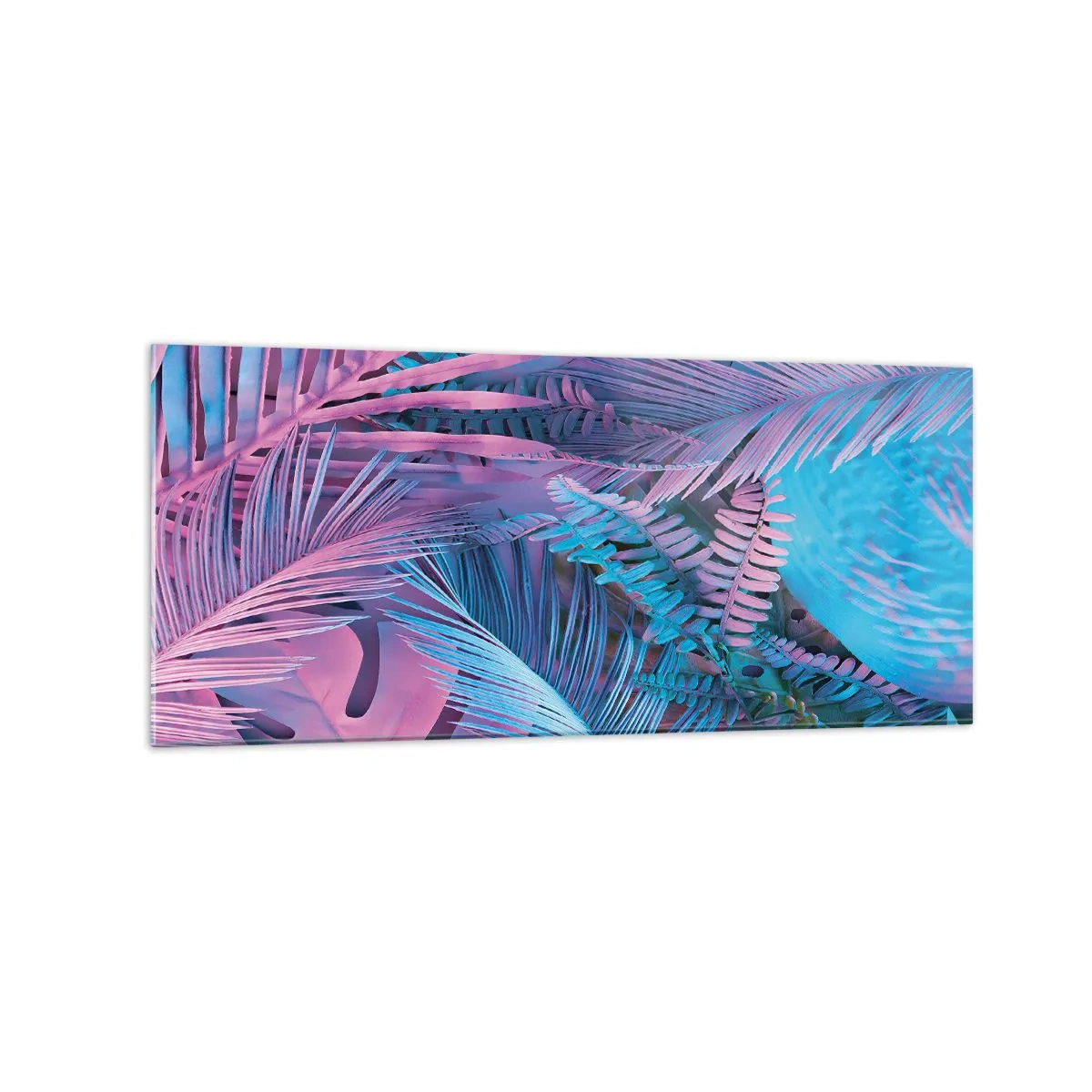 Quadro em vidro - Trópicos em rosa e azul - 120x50 cm