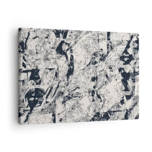 Quadro em tela - Composição abstrata em preto e branco com layout dinâmico - 70x50cm - Interpenetração de opostos - Decoração de parede moderna para a sala de estar e quarto ARTTOR