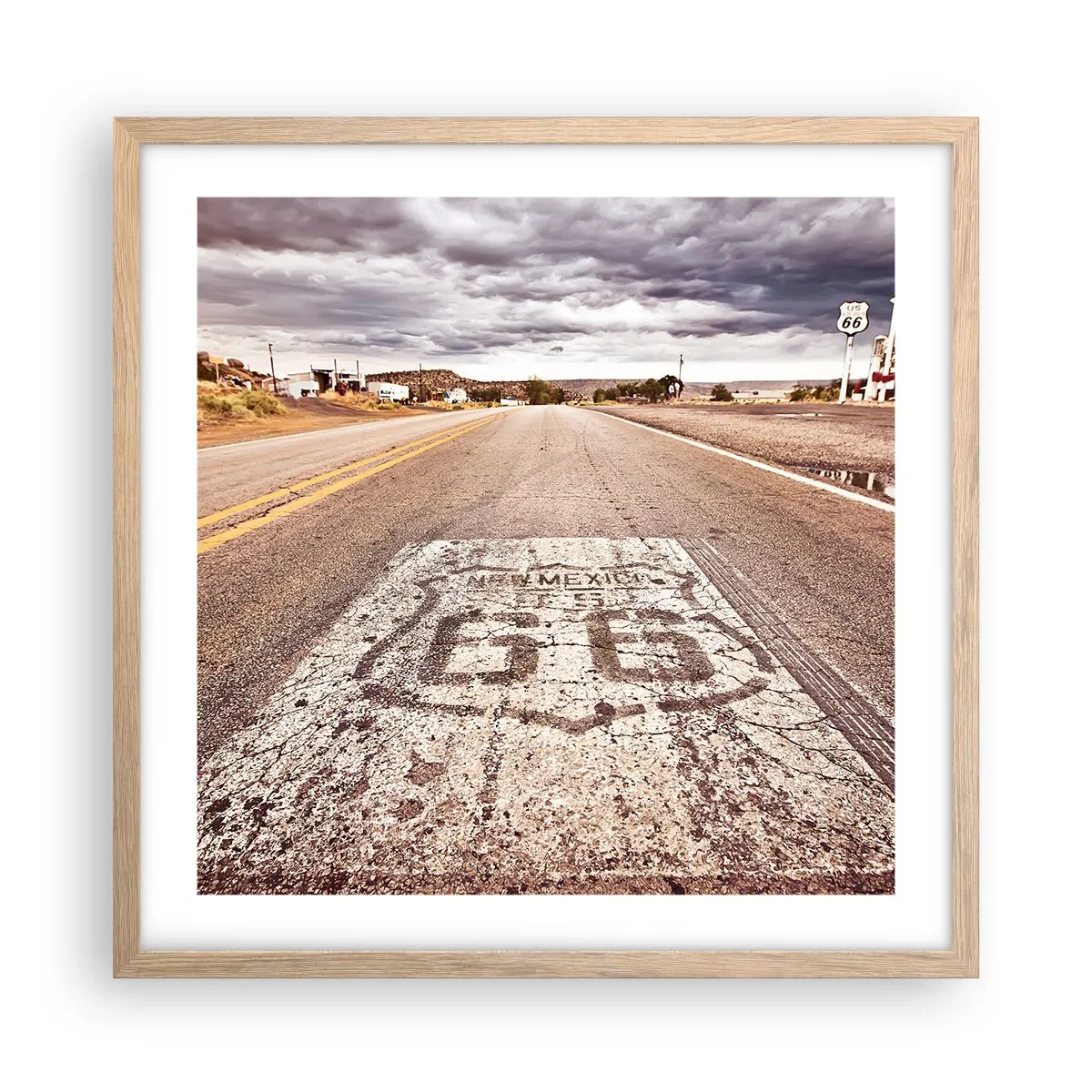 Pôster com moldura de carvalho claro - Mother Road - uma lenda americana - 50x50 cm