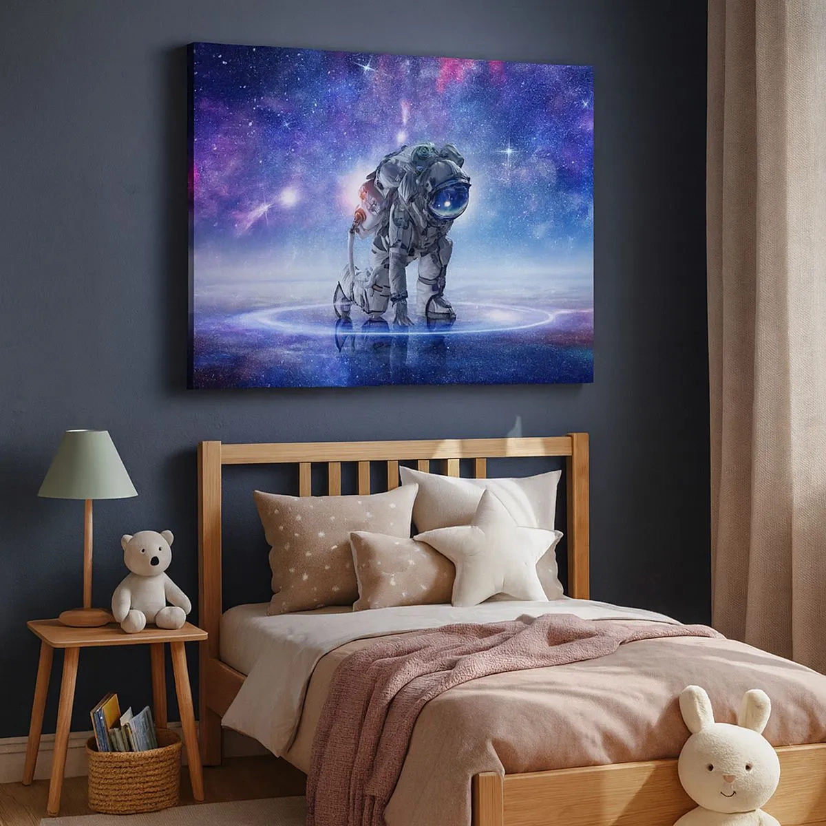 Quadro em tela - Astronauta em uma paisagem galáctica - 70x50cm - Céu estrelado acima de mim - Decoração de parede moderna para a sala de estar e quarto ARTTOR