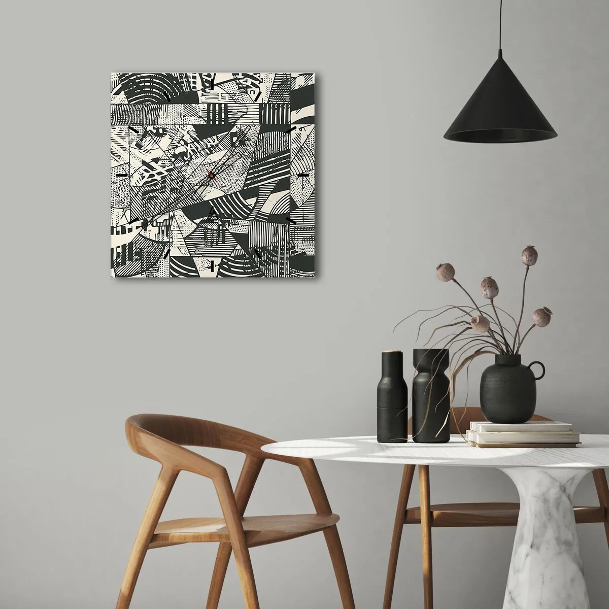 Relógio de parede - Relógio em vidro - A dinâmica do presente - 30x30 cm