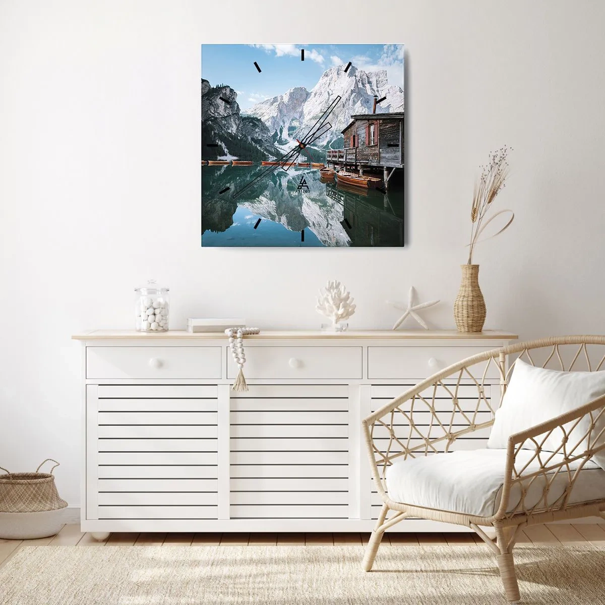 Relógio de parede - Relógio em vidro - Manhã cristalina nas montanhas - 30x30 cm