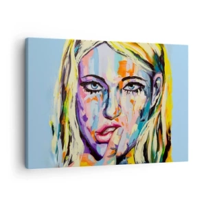 Quadro em tela - Retrato colorido de uma mulher em estilo abstrato - 70x50cm - Olhe-a diretamente nos olhos - Decoração de parede moderna para a sala de estar e quarto ARTTOR