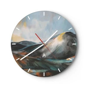Relógio de parede - Relógio em vidro - Uma paisagem montanhosa pitoresca em cores quentes - 30x30cm - Cru e lindo - Decoração de parede moderna para a sala de estar, cozinha e quarto ARTTOR