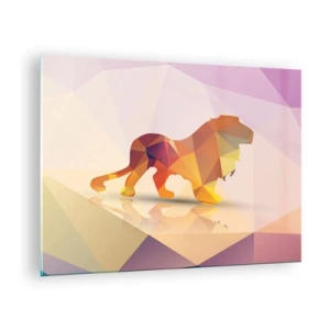 Quadro em vidro - Leão geométrico em abstração colorida - 70x50cm - O rei em diamante - Decoração de parede moderna para a sala de estar e quarto ARTTOR