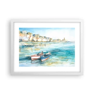 Pôster em moldura branca - Paisagem em azul - 40x30 cm