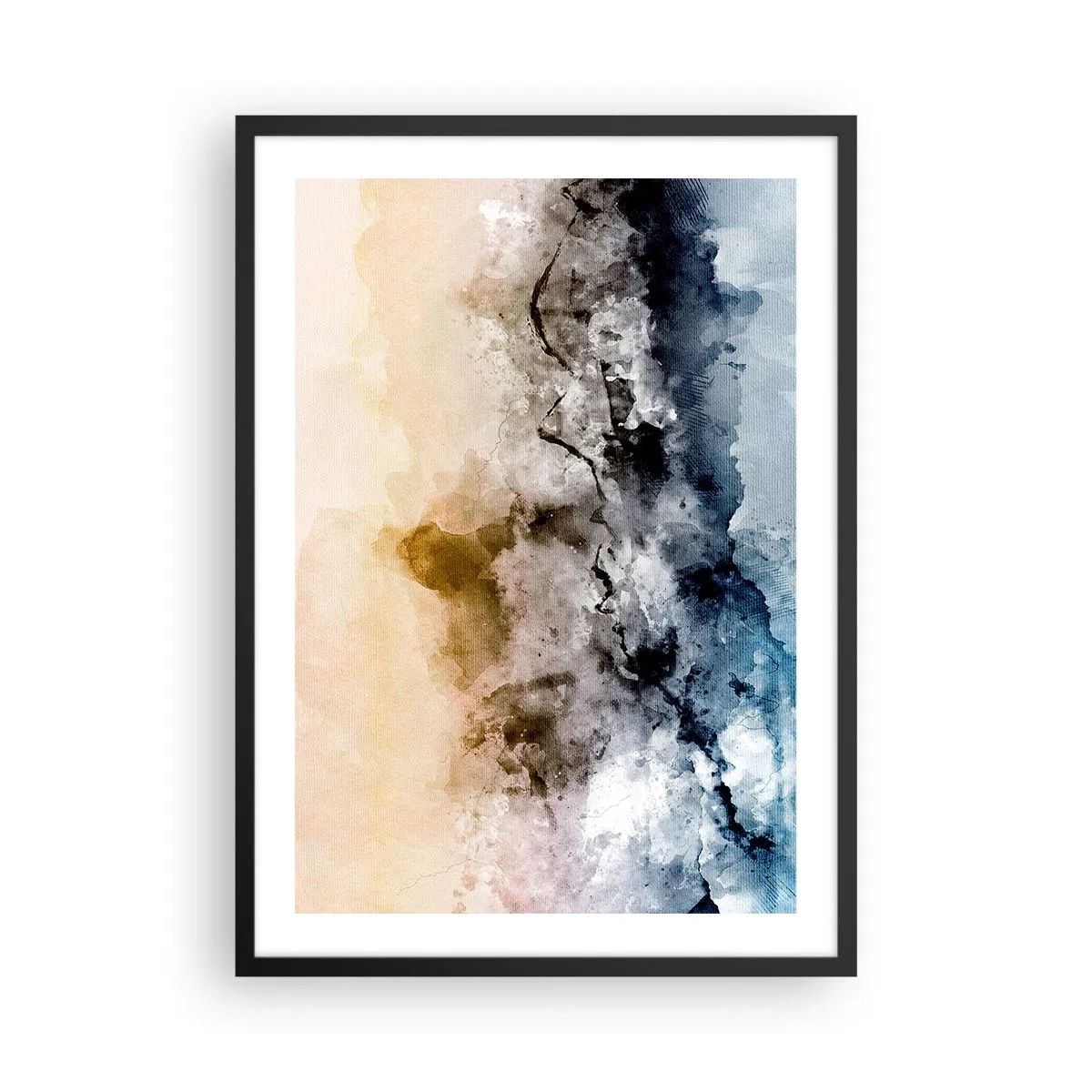 Pôster com moldura preta - Composição abstrata em tons de azul e bege - 50x70cm - Imersos no tumulto do nevoeiro - Decoração de parede moderna para a sala de estar e quarto ARTTOR