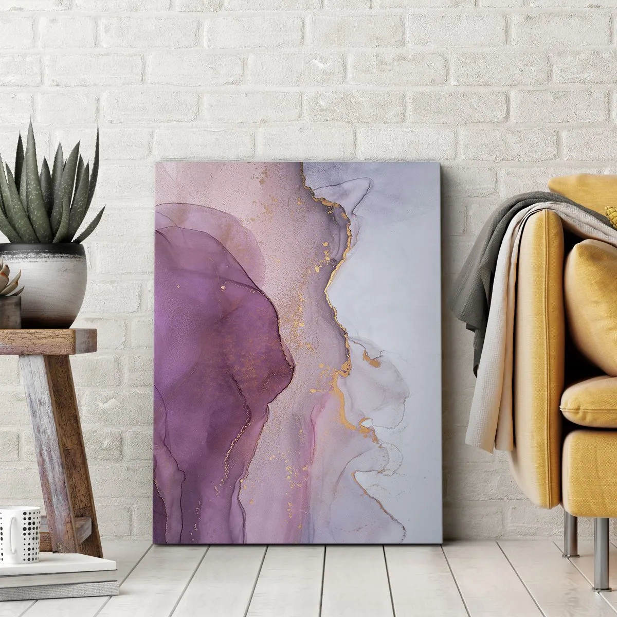 Quadro em tela - Ondas de lilás e roxo - 50x70 cm