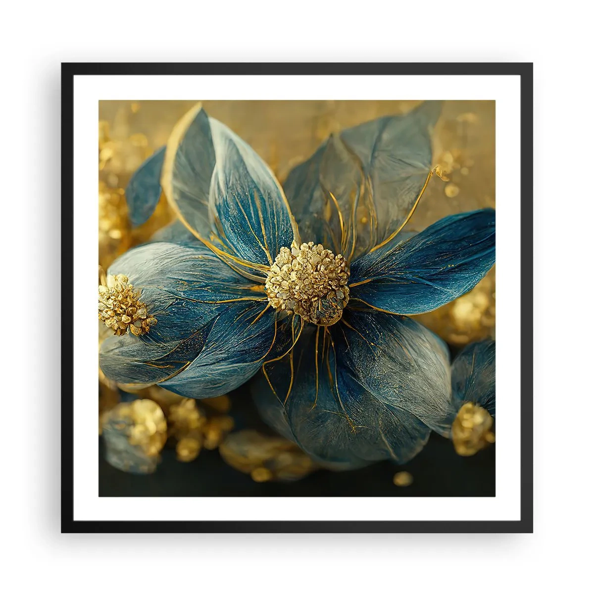 Pôster com moldura preta - Florescer com ouro - 60x60 cm