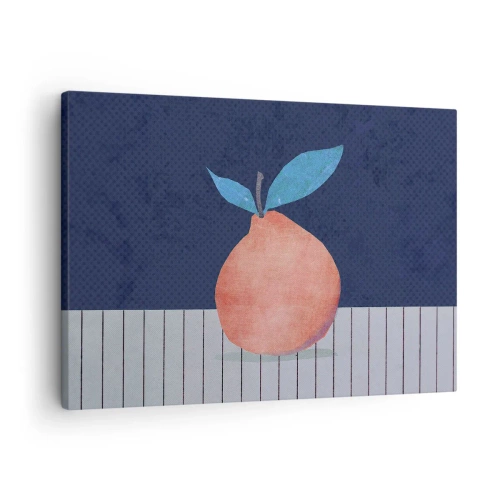 Quadro em tela - Fruta abstrata sobre um fundo de cores contrastantes e linhas retas. - 70x50cm - Convexidade e plano - Decoração de parede moderna para a sala de estar e quarto ARTTOR