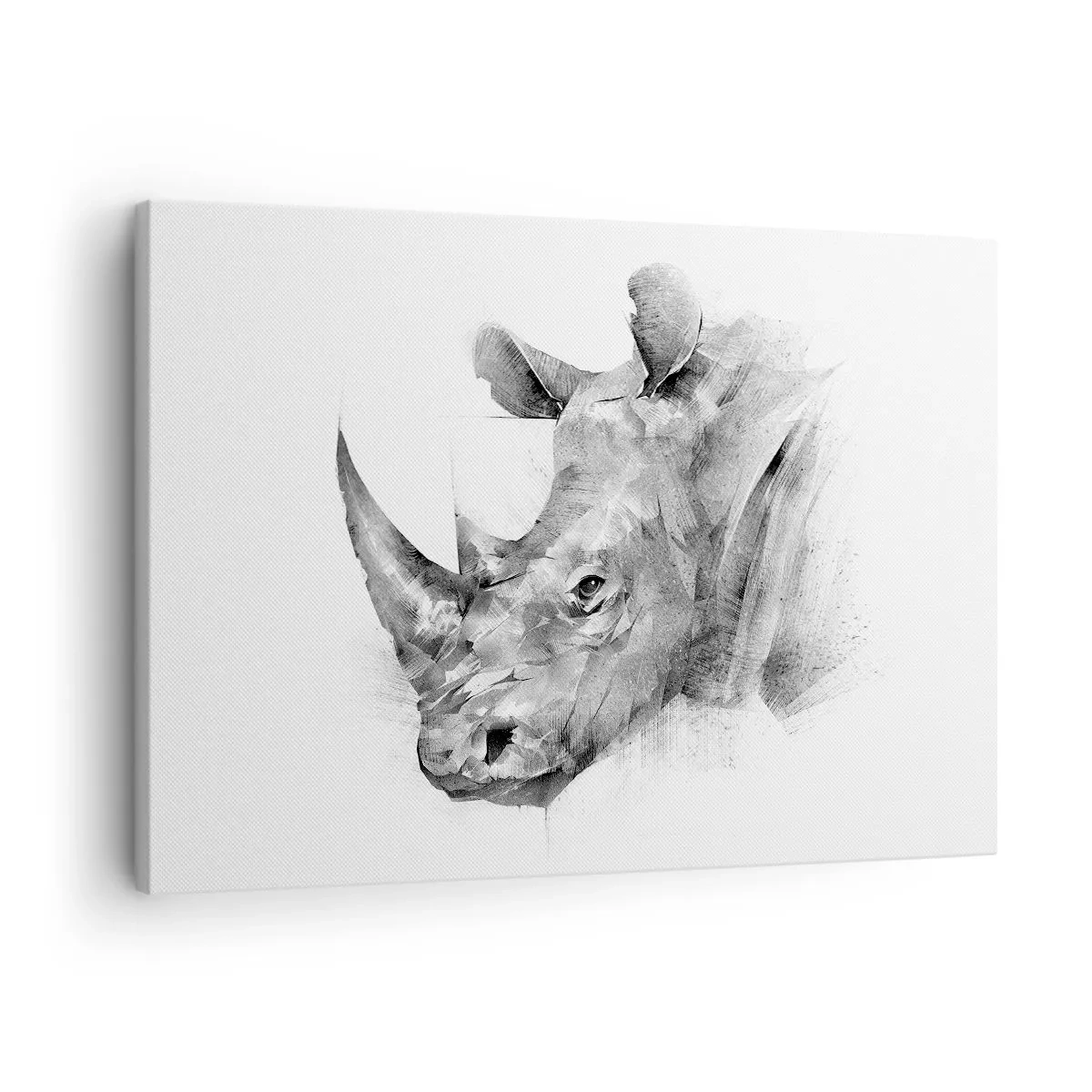 Quadro em tela - Retrato artístico de um rinoceronte em preto e branco - 70x50cm - Retrato africano - Decoração de parede moderna para a sala de estar e quarto ARTTOR