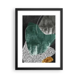 Pôster com moldura preta - Abstração colorida com folha de ouro - 30x40 cm