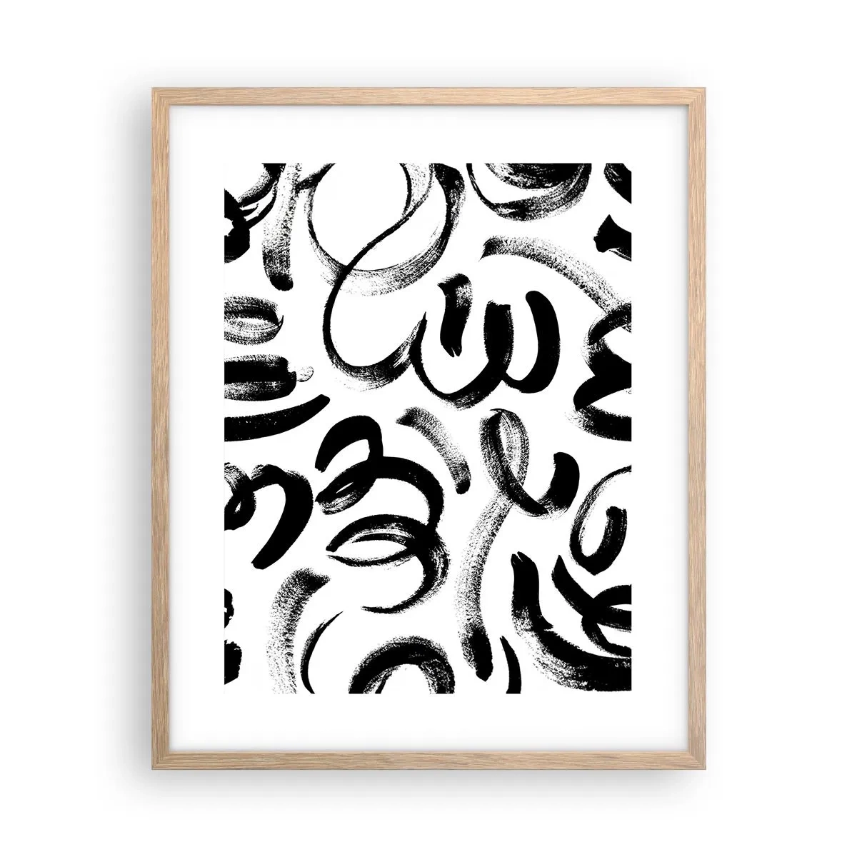 Pôster com moldura de carvalho claro - Preto sobre branco - 40x50 cm