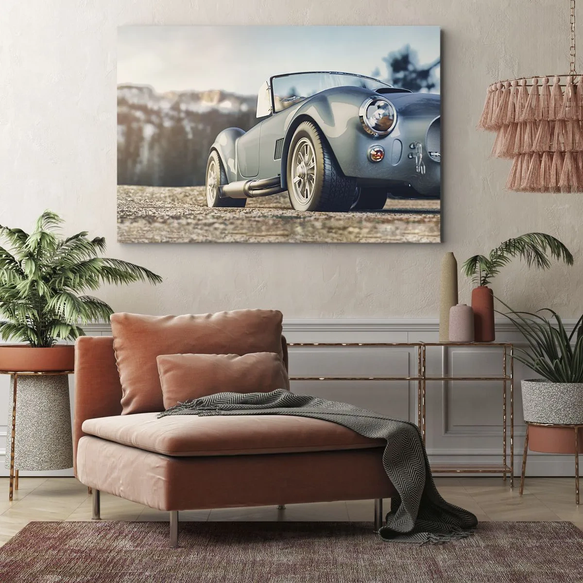 Quadro em tela - Carro conversível clássico em um cenário pitoresco - 70x50cm - Porque o estilo conta - Decoração de parede moderna para a sala de estar e quarto ARTTOR