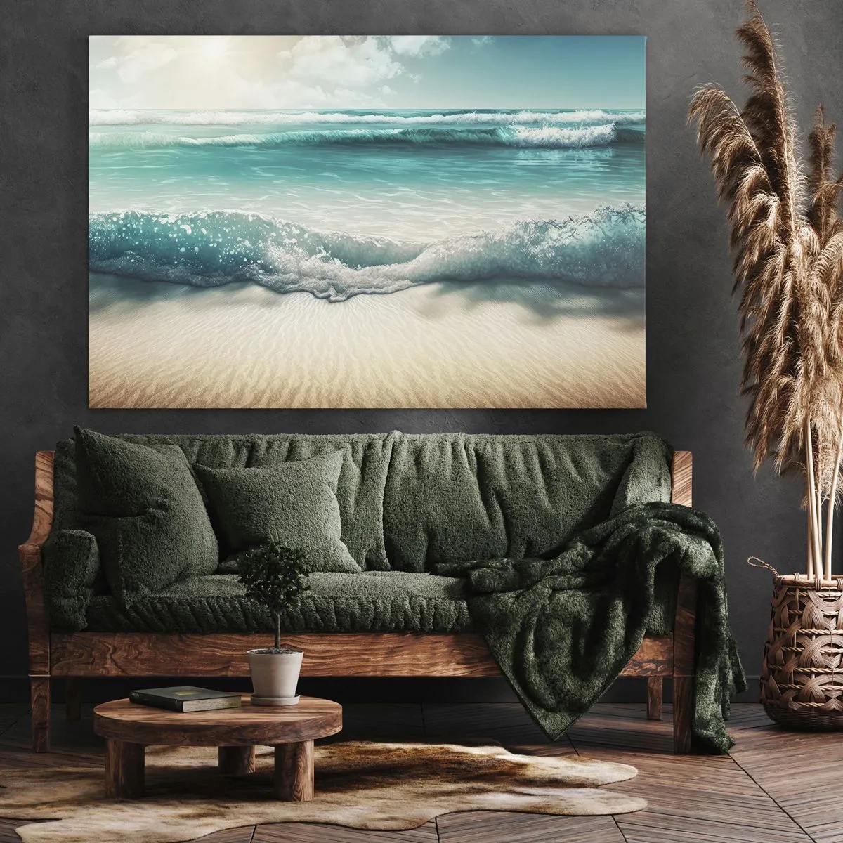 Quadro em tela - Ondas do oceano em uma praia de areia clara - 70x50cm - A paz do oceano - Decoração de parede moderna para a sala de estar e quarto ARTTOR
