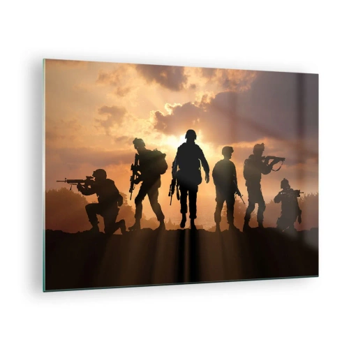 Quadro em vidro - Irmãos de armas - 70x50cm - Brothers in arms - Decoração de parede moderna para a sala de estar e quarto ARTTOR