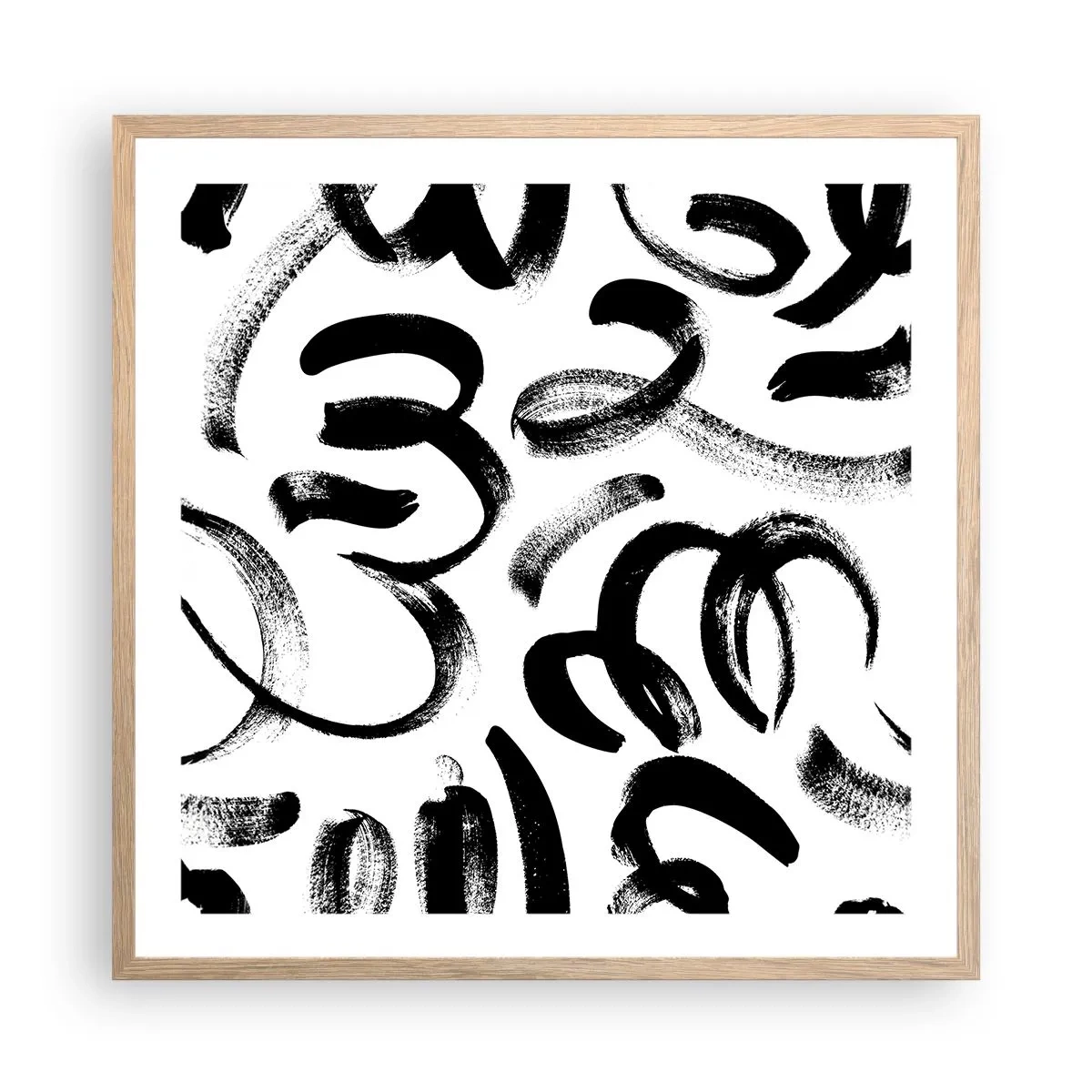 Pôster com moldura de carvalho claro - Preto sobre branco - 60x60 cm