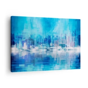 Quadro em tela - Panorama abstrato da cidade em tons de azul - 70x50cm - Imerso em azul - Decoração de parede moderna para a sala de estar e quarto ARTTOR