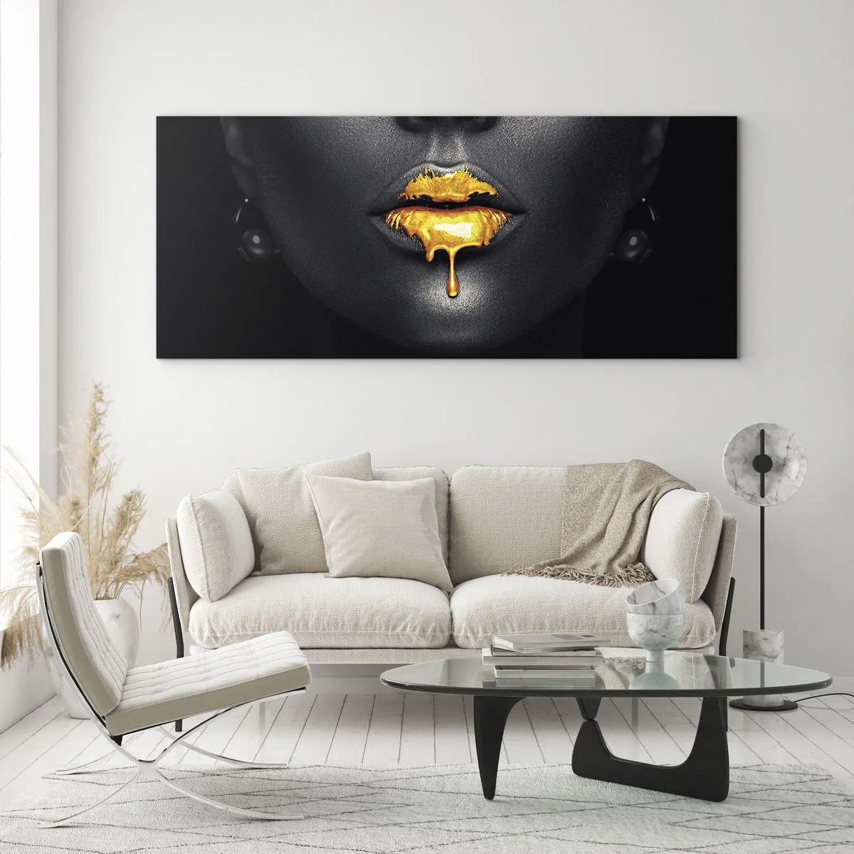 Quadro em vidro - Boca dourada - 100x40 cm