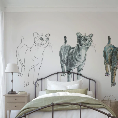 Papel de Parede Autocolante Deluxe Sticker - Aula de desenho - Animais, Gato, Para crianças - 100x70 cm