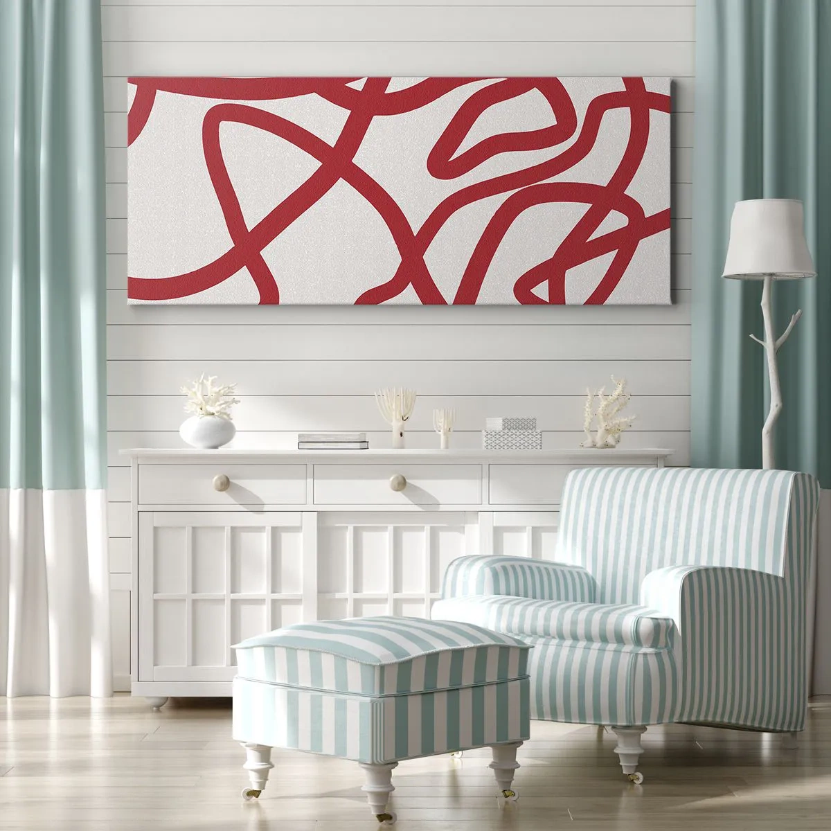 Quadro em tela - Vermelho em branco - 100x40 cm