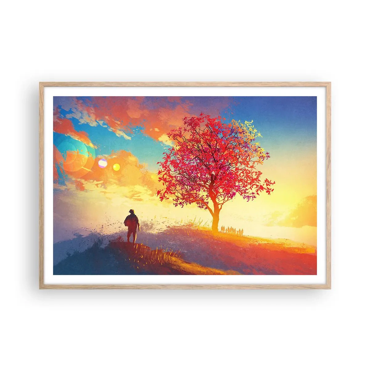 Pôster com moldura de carvalho claro - O peregrino no seu destino - 100x70 cm