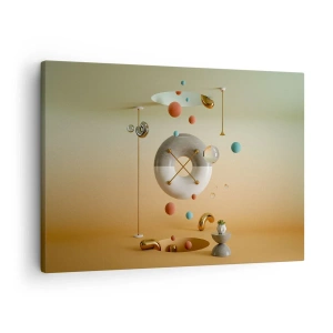 Quadro em tela - Figuras geométricas em tons pastéis em um arranjo surrealista - 70x50cm - Nada pode acontecer - Decoração de parede moderna para a sala de estar e quarto ARTTOR