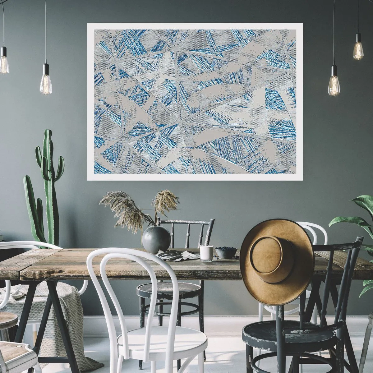 Pôster - Em um labirinto azul e cinza - 100x70 cm