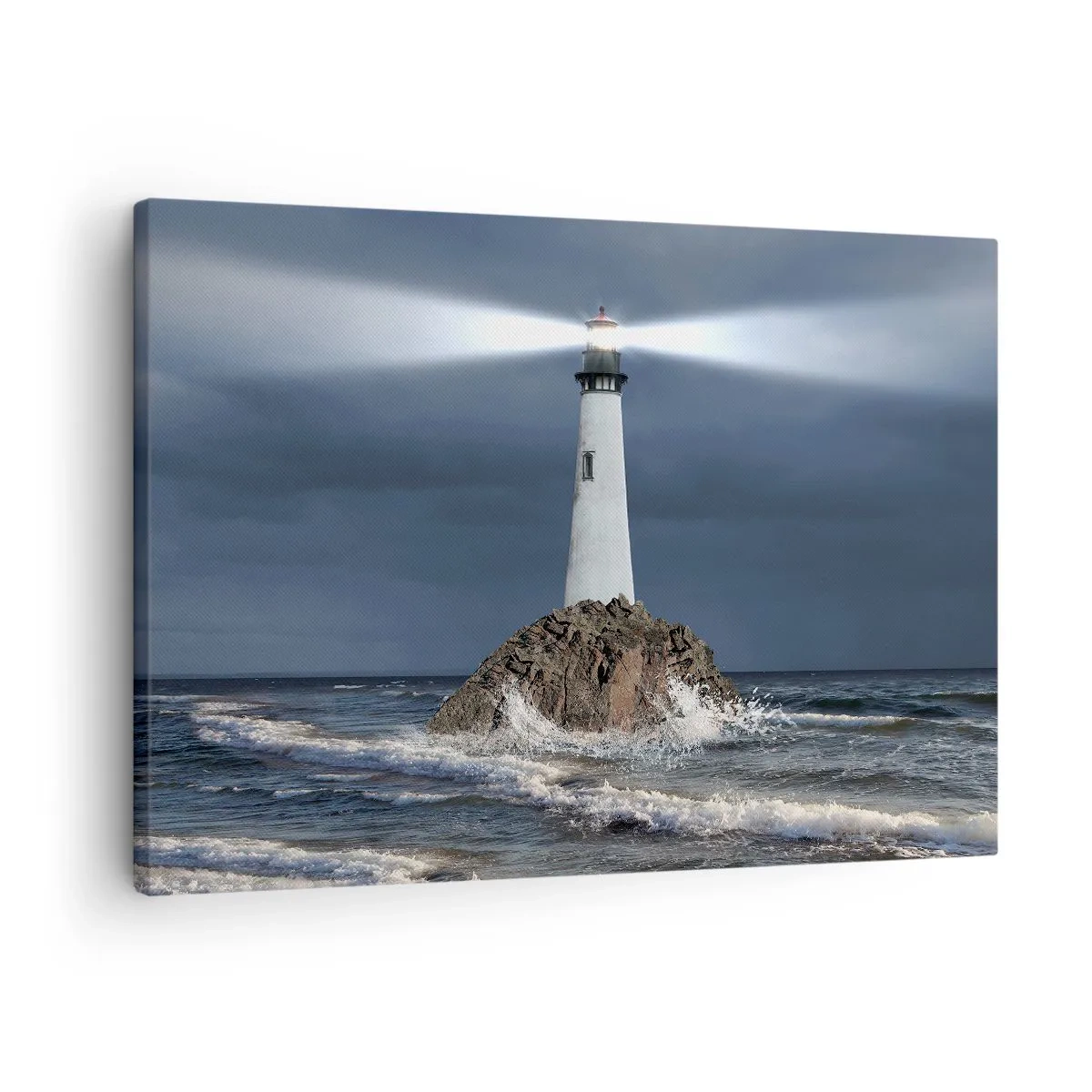 Quadro em tela - Um farol em uma rocha cercada por um mar tempestuoso - 70x50cm - Aqui... aqui... aqui! - Decoração de parede moderna para a sala de estar e quarto ARTTOR