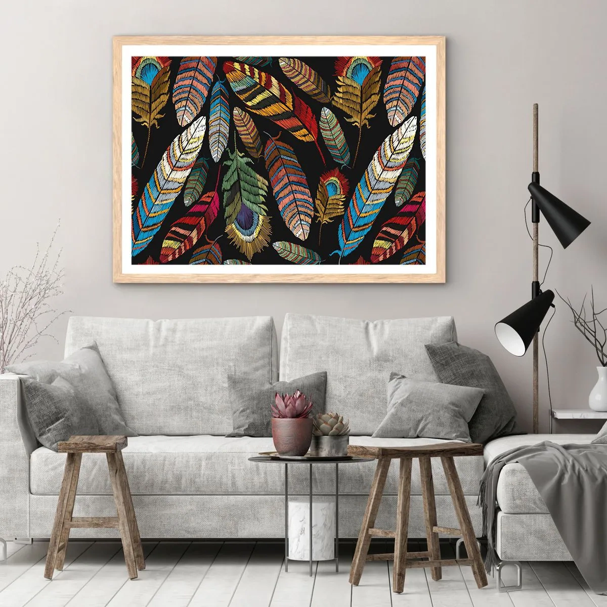 Pôster com moldura de carvalho claro - O carnaval dos pássaros - 91x61 cm