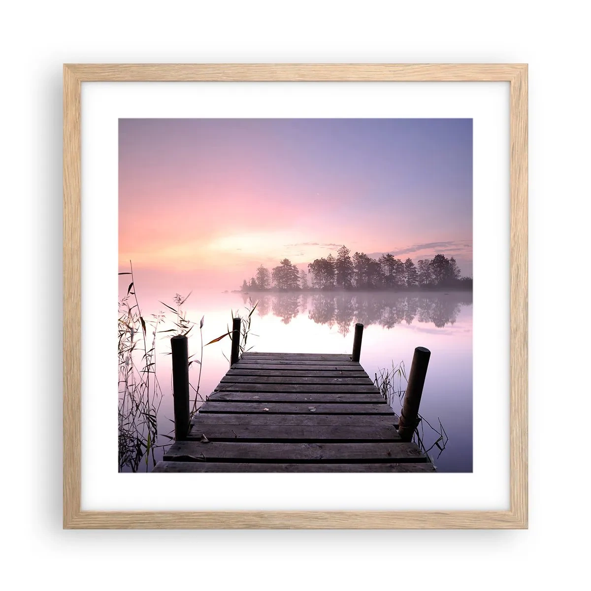 Pôster com moldura de carvalho claro - Da névoa lilás... - 40x40 cm