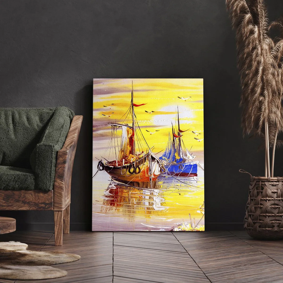 Quadro em tela - Um merecido descanso no porto - 45x80 cm