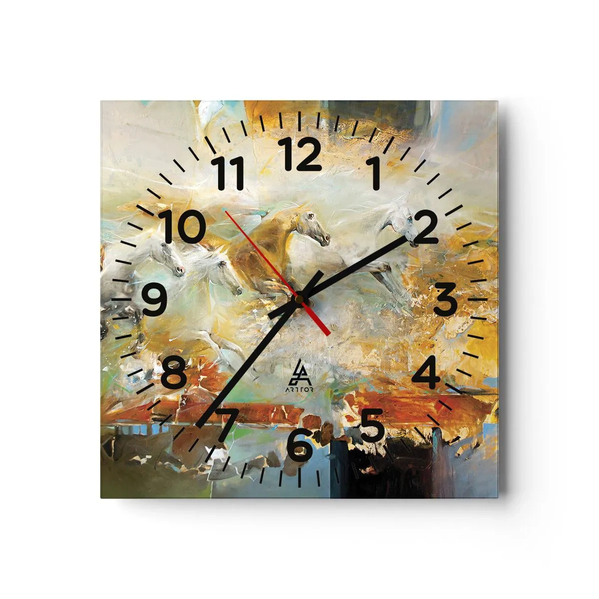 Relógio de parede - Relógio em vidro - A galope através da luz - 30x30 cm